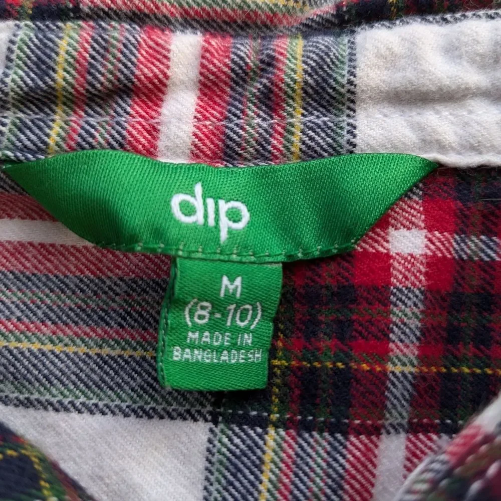 Dip Kids Flannel Cropped Plaid Top Long Sleeve Sz Med Button Front N-2